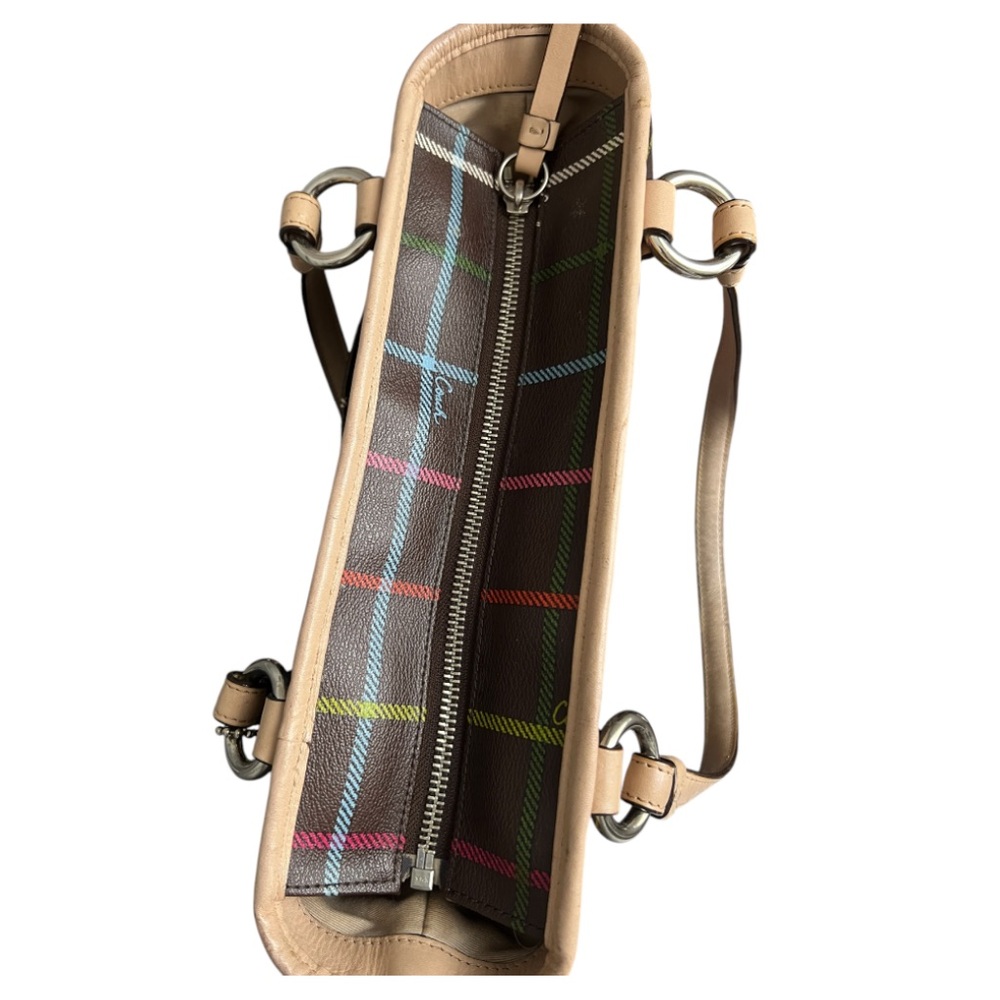 Coach Peyton Tattersall Leather Plaid F24389 Tote Shoulder Bag Multicolor - Picture 5 of 14